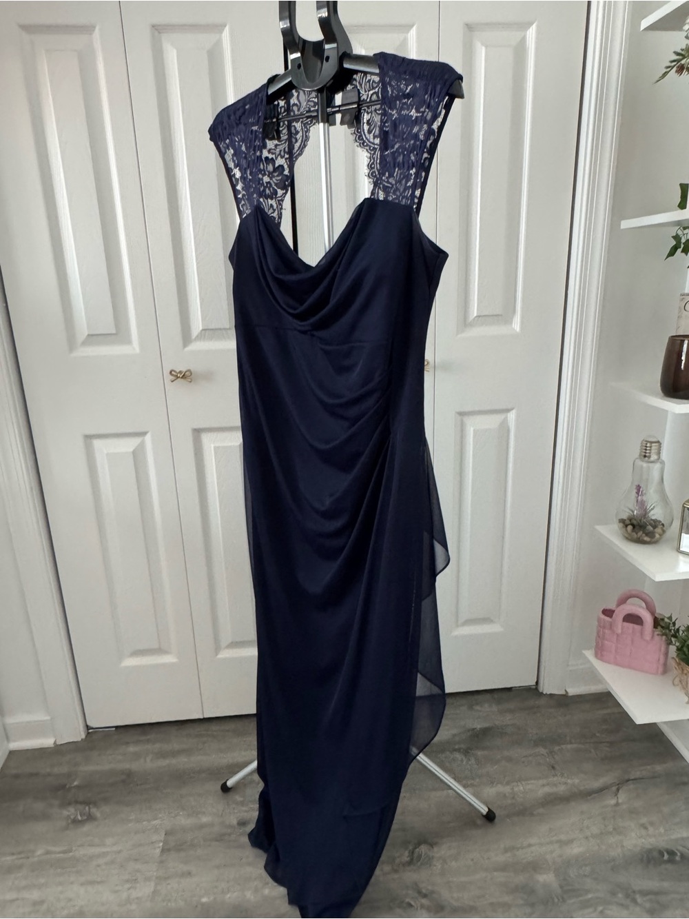 Scarlett Navy Lace-Back Draped Maxi Dress